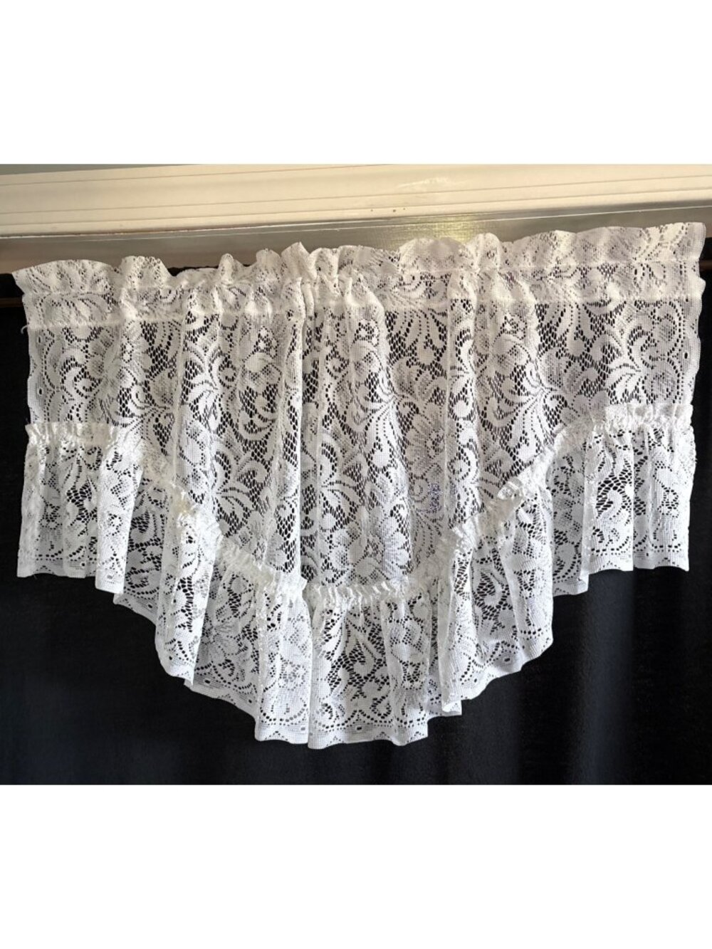 White Lace Ruffled Swag Valance Curtains 36"W x 22"L Elegant Floral Pattern